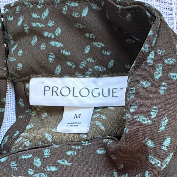 Prologue Dark Chocolate Blouse with Green Leaf Print. - Picture 8 of 12